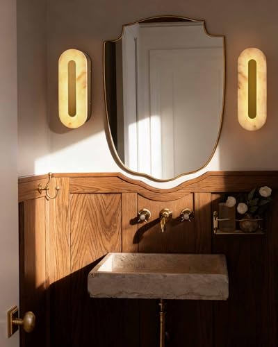 YMDHFS Alabaster Wall Sconces Oval Marble Wall Sconce with Gold Base - image 2