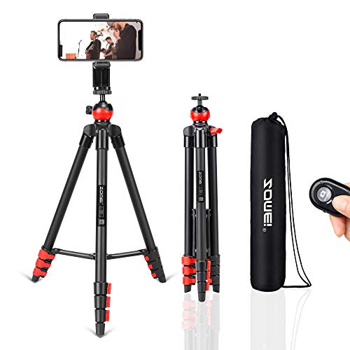 Phone Tripod?54 inch Travel Cell Phone Tripod with Bluetooth Remote Cellphone Holder Ball Head for Camera GoPro/Mobile Cell Phone iPhone 11/Xs/Xr/Xs Max/X/8/Galaxy Note 9