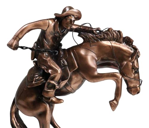 Estatua vaquero con caballo encabritado de resina y acabado bronce miniatura 3