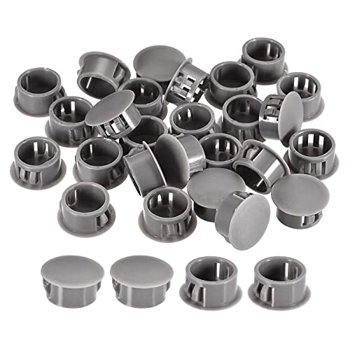 Image of uxcell 45 /64 inch Plastic Hole Plugs, 26Pcs Flush Type Panel Round Snap in Fastener Knockout Locking Plugs for Furniture Insert End Caps Panels, Gray