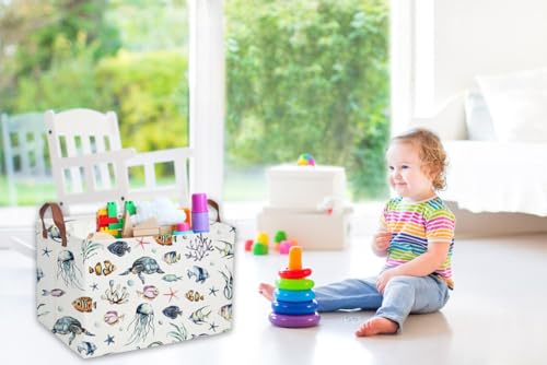 Image of Sanjiaofeng Rectangular Kids Basket Ocean Storage Bins,Boys and Girls Storage Basket with Handles.Clothers,Toys,Books,Kid's Gifts Bins. (Ocean)