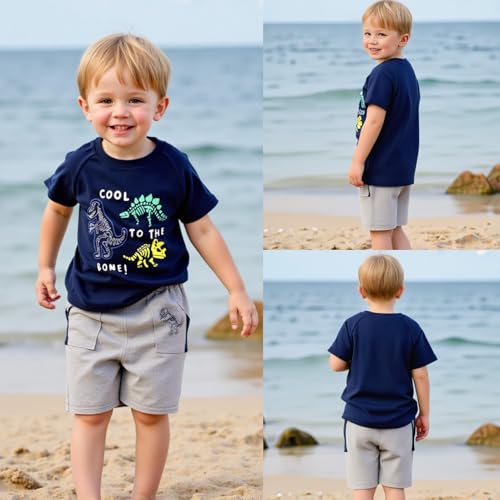 Image of Little Bitty Toddler Boy Clothes Boys Summer Outfits Cotton Short Sleeve T-Shirt & Shorts Set 2-7Yrs