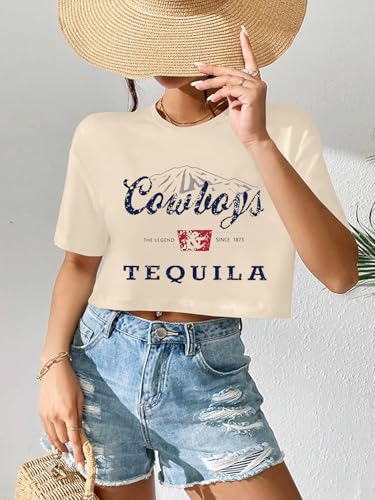 SALULAYER Cowboy Western Crop Shirt for Women Country Music Shirt Vintage Graphic Print Cowgril Rodeo Tee Country Party Tops3
