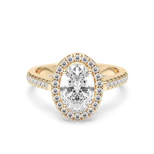 IGI Certified F/VS 2Ct Oval and 0.50ct Side Lab Grown Diamond Halo Engagement Rings for Women Made in Solid Gold