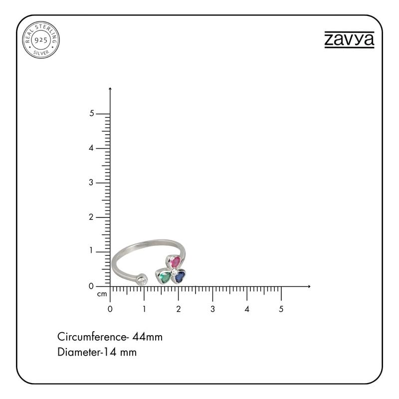925 Sterling Silver Multicolour CZ Floral Lucky Clover Adjustable Toe Ring