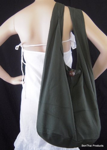 BTP! Thai Monk Buddha Cotton Sling Bag Crossbody Messenger Purse Hippie Hobo Grey L62