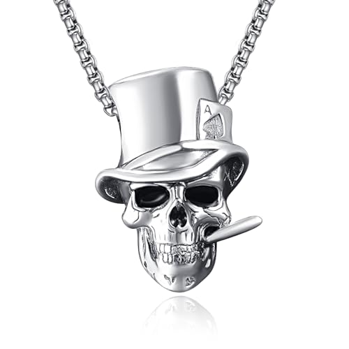 Skull Necklaces for Men, 925 Sterling Silver Mens Pendant Necklace, Cool Gothic Skull Jewelry Halloween Jewelry Gifts for Men Husband Him Father Son