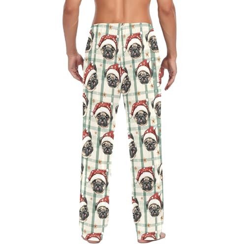 Christmas Dogs Pug Heads Plaid Pajama Pant Lounge Sleepwear PJs Men's Pajama Bottoms Lightweight Sleep Pants3