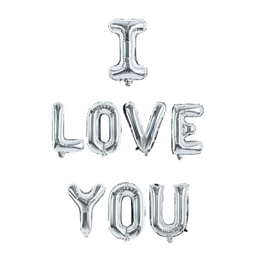 Kit de globos de letras 'I Love You' de 16 pulgadas, para el día de San Valentín, aniversario, boda, decoración para eventos (plateado)