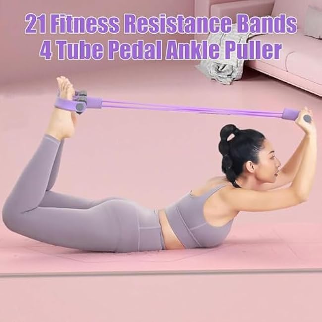 Saludea Gentle Fit, Wildboy Exercise Band, 21 Fitness Resistance Bands-4 Tube Pedal Ankle Puller, Pedal Ankle Puller Resistance Bands, Stirrup Puller for Exercise,Stretching Bands for Arm&Leg