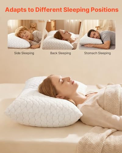 Image of VEVOR Original Adjustable Pillow, Queen Size Bed Pillows for Sleeping, Cross Cut Memory Foam Pillows, Medium Firm Back, Stomach and Side Sleeper Cold Pillow with Removable Washable Cover