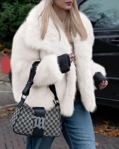 Cicy Bell Womens Faux Fur Coat Winter Shaggy Casual Oversized Lapel Jackets Warm Fuzzy Outerwear