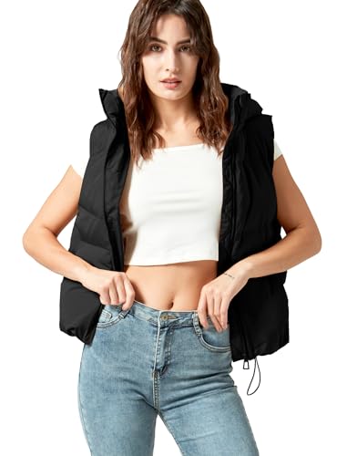 Women's Puffer Vest Detachable Hooded Stand Collar Sleeveless Padded Jacket Coat4