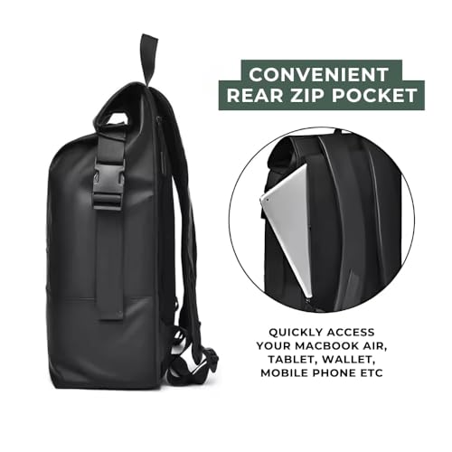 Image of SMILEDRIVE Waterproof Roll-Top Laptop Backpack, 20-25L Expandable, Anti-Theft, Padded 15.6 inch Laptop Compartment, Travel College Office Bag