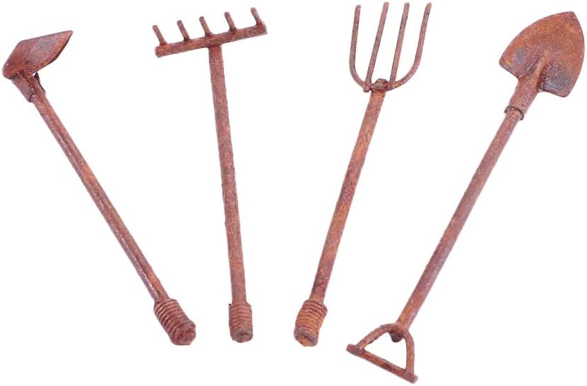 4 Pcs/Set Miniature Dollhouse Garden Tools 1:12 Mini Rusty Shovel Hoe and Pitchfork Fairy Garden Accessories Furniture Ornaments Micro Landscape Decor (1.96~2.16Inch Long x 0.39Inch Wide) 4 Pcs/Set Miniature Dollhouse Garden Tools 1:12 Mini Rusty Shovel Hoe and Pitchfork Fairy Garden Accessories Furniture Ornaments Micro Landscape Decor (1.96~2.16Inch Long x 0.39Inch Wide)