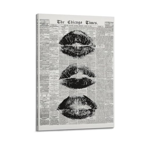 Tableau vintage noir et blanc 20x30 cm de baiser style journal pour mur de maison