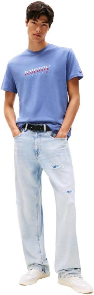 Tommy Jeans Mens Short Sleeve Cotton T-Shirts with Printed Two-Tone Logo Graphic - Image 3