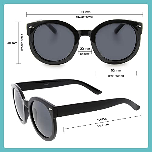 Zerouv - Round Retro Oversized Sunglasses For Women With Colored Mirror And Neutral Lens 53Mm (Black/Smoke) #TOP3