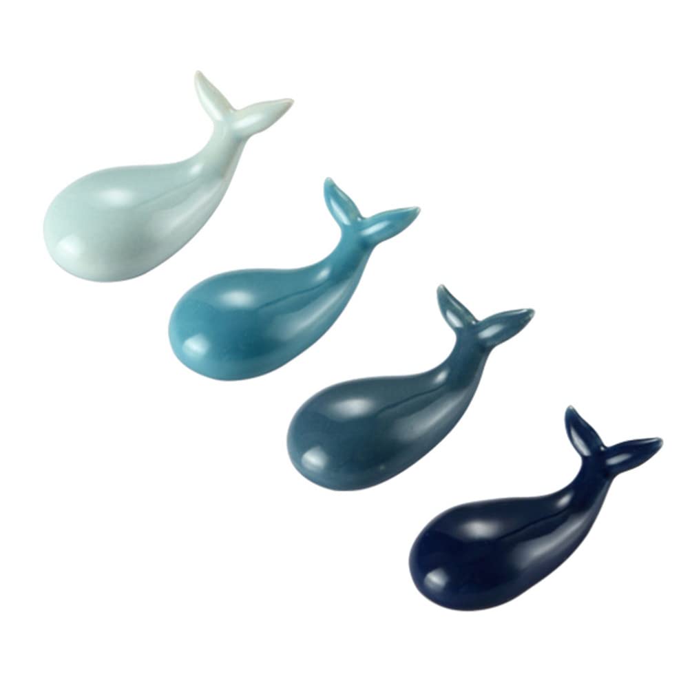 MRKU Repose-Baguettes, Support pour Baguettes de Restaurant, 2 pièces, cuillère en céramique Baleine, Dauphin Mignon, Fourchette Poisson à Grosse tête, Coussin en Porcelaine, Animaux Marins