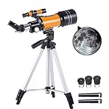  TZUTOGETHER Telescopio para Principiantes Portátil,70mm telescopio monocular con trípode,telescopio Refractor astronómico para Principiantes,telescopio para niños,Telescopio con 2 oculares de Aumento