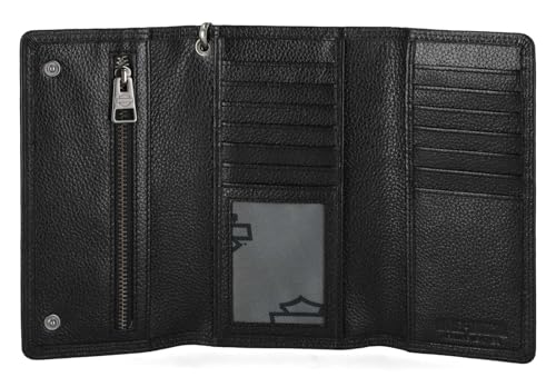 Harley-Davidson Men's Open B&S Trucker Biker Chain Leather Wallet, Black4