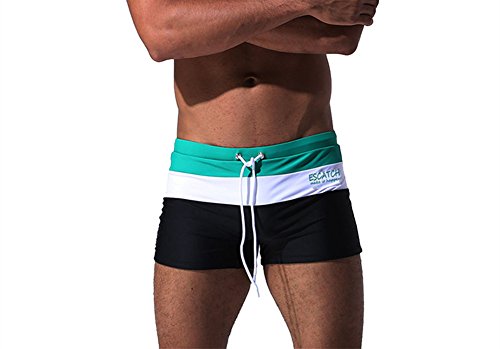 TENMET Men's Bikini Boxer Briefs Swim Trunk Beach Short Drawstring Waist Green