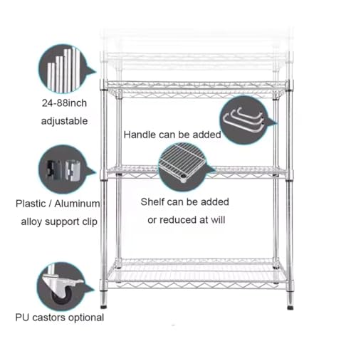 Image of Premium Heavy-Duty 4-Tier Chrome Metal Wire Storage Rack Shelf Organizer | Adjustable Multipurpose Freestanding Shelving Unit for Home, Office, Kitchen | Size 17 inch D x 27 inch W x 54 inch H Inch