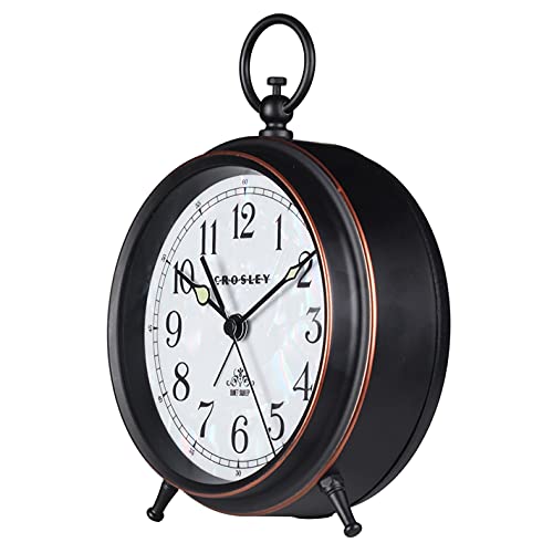 Image of Timelink Crosley Vintage Metal Pocket Watch Alarm Clock Loud Alarm Quiet Seconds Hand No Ticking Glass Lens Analog Display Battery Powered Decorative Desk Clock