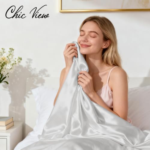 ChicView Silk Like Satin Sheets Set, 4 Piece Full Size Grey Bed Sheet Sets - image 3