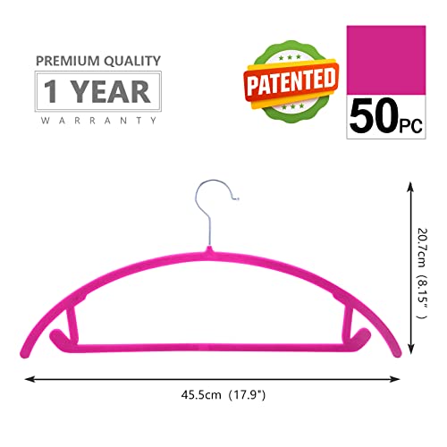 MIZGI Premium Velvet Hangers 50 Pack Heavyduty- Non Slip No Shoulder Bump Suit Hanger - Chrome Hooks,Space Saving Clothes Rounded Shape for Coat,Sweater,Jackets,Pants