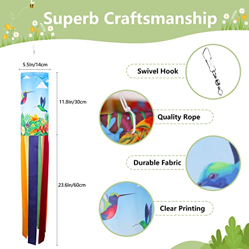 Arosche Spring Windsock Decorations Flags 2 Pieces Tropical Flowers Hummingbird Blue Hanging Decorations Outdoor Seasonal Sping Holiday Windsock For Outdoor Garden,Lawn,Yard,Balcony Decorations #TOP1