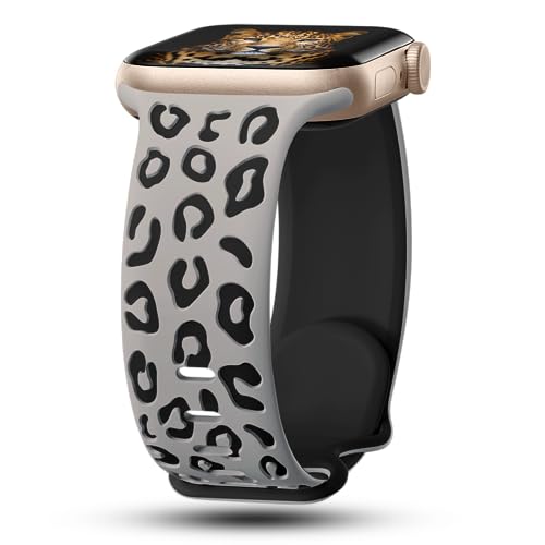 Engraved Leopard Bands Compatible with Apple Watch Band Women Soft Silicone