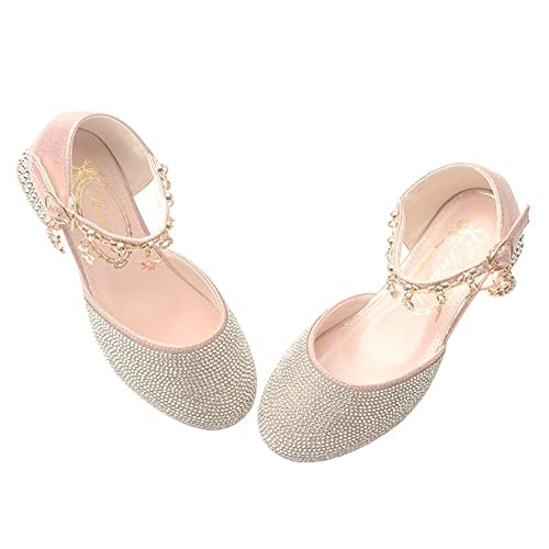 Girl's Glitter Ballerina Mary Jane Low Heel Wedding Bridesmaids Party School Princess Flower Dress Shoes for Kid Toddler