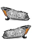 2008-2012 Honda Accord Headlight Assembly for 08 09 10 11 12 Accord 4dr Chrome Housing Headlamp(NOT fit coupe or Crosstour models) Clear Lens with Amber Reflector Replacement Driver+ Passenger Side