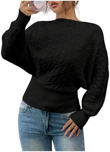 Verdusa Women's Cable Knit Sweaters Cinched Waist Tops Pullover S...