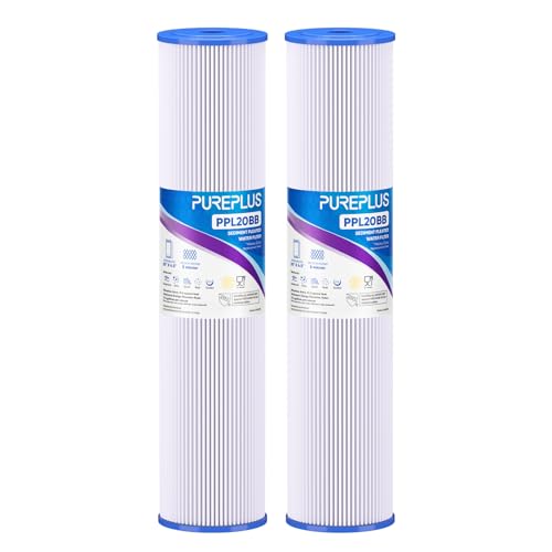 PUREPLUS 5 Micron 20 x 4.5 Whole House Pleated Sediment Filter for Well Water Replacement Cartridge for ECP20-20BB AP810-2 SPC-45-2020 R30-20BB HDC3001 ECP5-20BB 2Pack