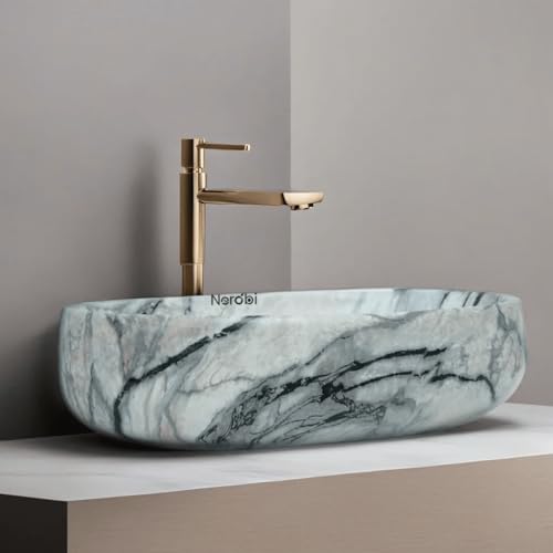 Image of Designer Counter Top Wash Basin | Tabletop Ceramic Bathroom Sink | Wash Basin Over Counter | Wash Basin For Bathroom, Living Room (24 x 15 x 6 Inch) (Glossy Off-White N Black Strip)