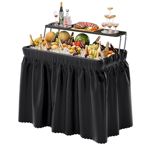 Outdoor Ice Cooler Folding Table with Extra Storage Shelf,Ice Tables for Parties with Drain,Cooler Server for Camping, Picnic, Wedding, BBQ, Black