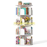 DUMOS 4 Tier Rotating Bookshelf Tower, Spinning Bookshelf for Small Space