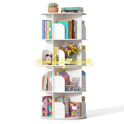 DUMOS 4 Tier Rotating Bookshelf Tower, Spinning Bookshelf for Small Space