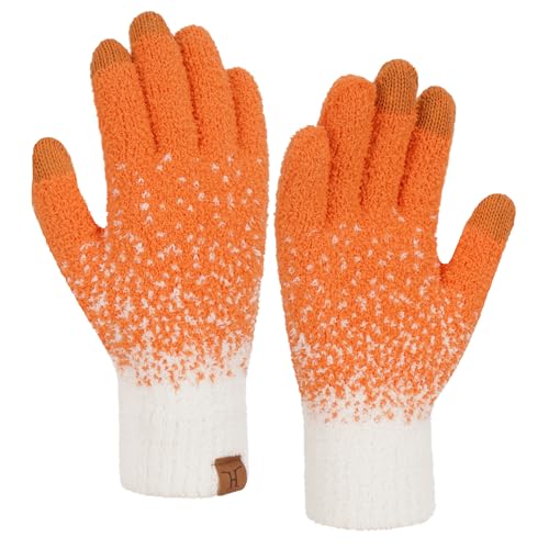 Bequemer Laden Winter Warm Damen Handschuhe Thermo Winterhandschuhe Elegant Jacquard Strickhandschuhe mit Elastisch Manschette Geschenk für Frauen, Orange