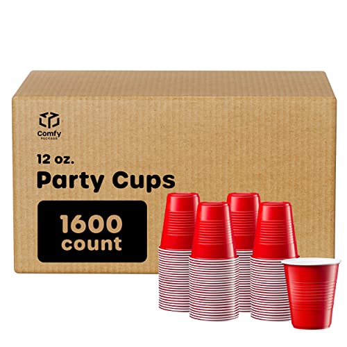 Comfy Package [Bulk Case Of 40/40 Count] 1600-12 Oz. Disposable Party Plastic Cups, Red Drinking Cups #TOP17