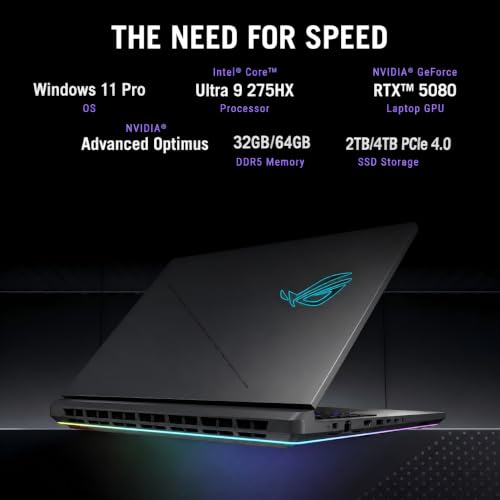 Image of ASUS ROG Strix G18 Gaming Laptop, 18 inch 2.5K 240Hz Nebula Display, Intel Ultra 9 275HX, GeForce RTX 5080 16GB GDDR7, 64GB DDR5, 4TB SSD, Thunderbolt 5, Wi-Fi 7, Copilot AI Gaming PC, Windows 11 Pro