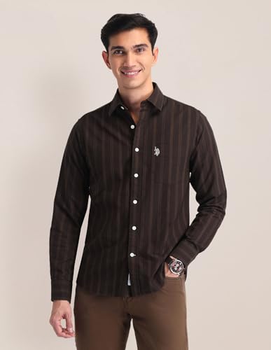 Image of U.S. Polo ASSN. Striped Tailored Fit Shirt for Men - 100% Cotton, Breathable & Comfortable, Full Sleeves Casual Shirt for Men