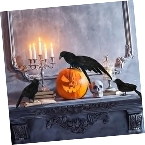 3 Cuervos Negros de Halloween con Plumas para Decoración de Casa 5