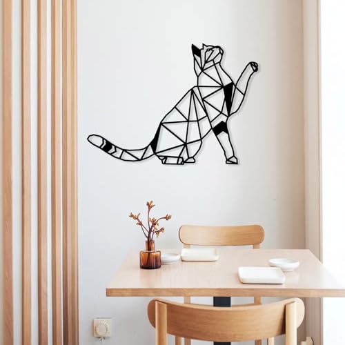 Décoration murale chat géométrique métal noir suspendre design minimaliste - 5