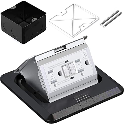Pop Up Floor Box, Waterproof Floor Outlet Cover Plate Kit 20A Gfci Chargers Tamper-Resistant Receptacle Hidden Electrical Outlet For Kitchen Countertop (Black-Gfci) #TOP2