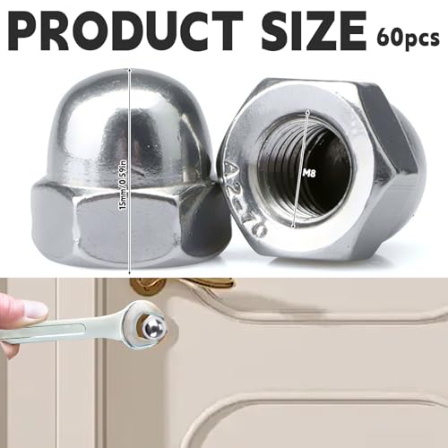 60 Stück Hutmutter M8 Verzinkt, DIN 1587 Sechskant Hutmuttern Hartmetall Stahl Hohe Form Hochwertige A2 V2A Kappenmuttern für Schrauben Gewindestangen & Gewindebolzen
