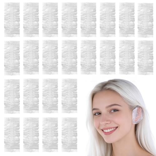 200 Pack Waterproof Ear Covers for Shower, Clear Disposable Ear Covers for Hair Dye Showering Bathing Swimming Hair Dryer