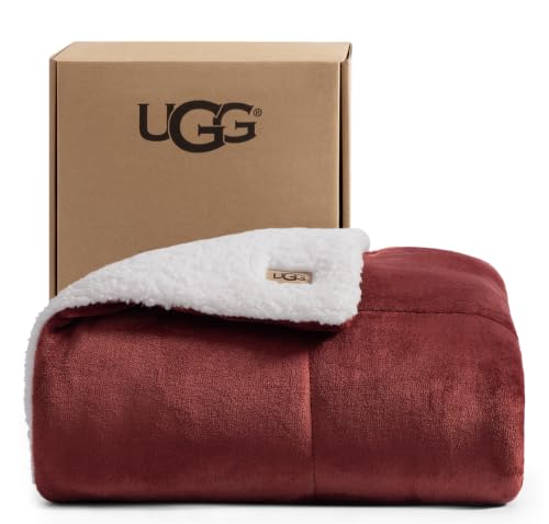 UGG Nita Throw Blanket for Bed, Warm Fleece, 50" x 70", Coffeeberry Red